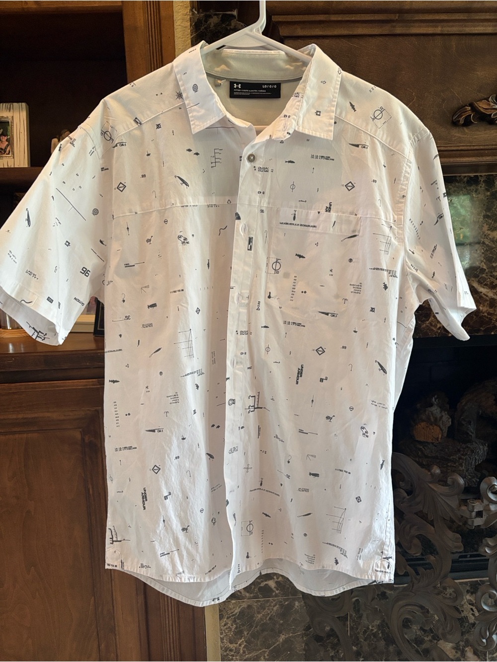 Under Armour White Button-Up Shirt with Black Print